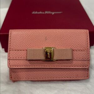 Salvatore Ferragamo Compact Pink Card Holder with Bow